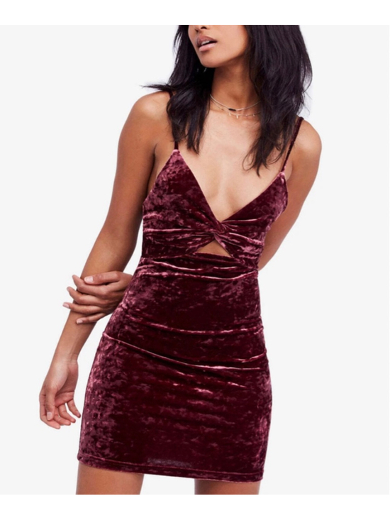 Free People Dresses & Skirts - Women's Free People Come Together Cutout Burgundy Velvet Mini Dress Size Small